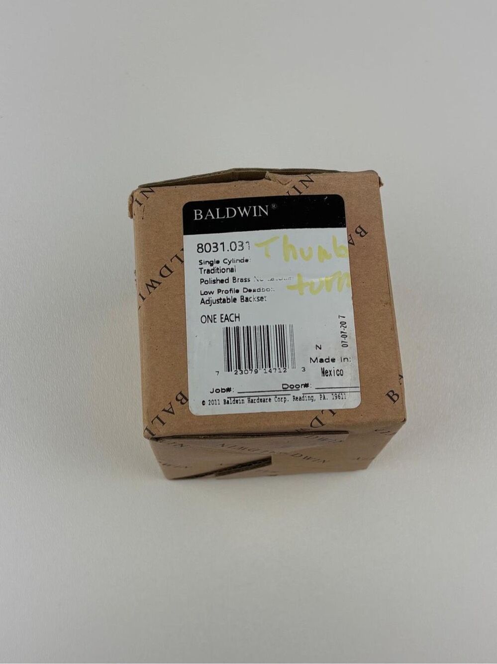 NOS Baldwin Hardware Single Cylinder Deadbolt Polished Brass 8031.031 M2617